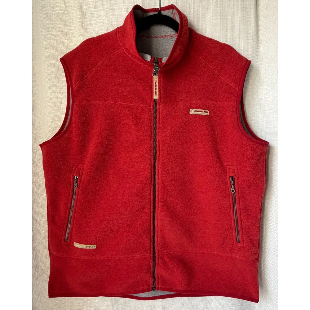 Timberland Outdoor Performance Reversible Fleece Vest Men's L Gray Red Full Zip
